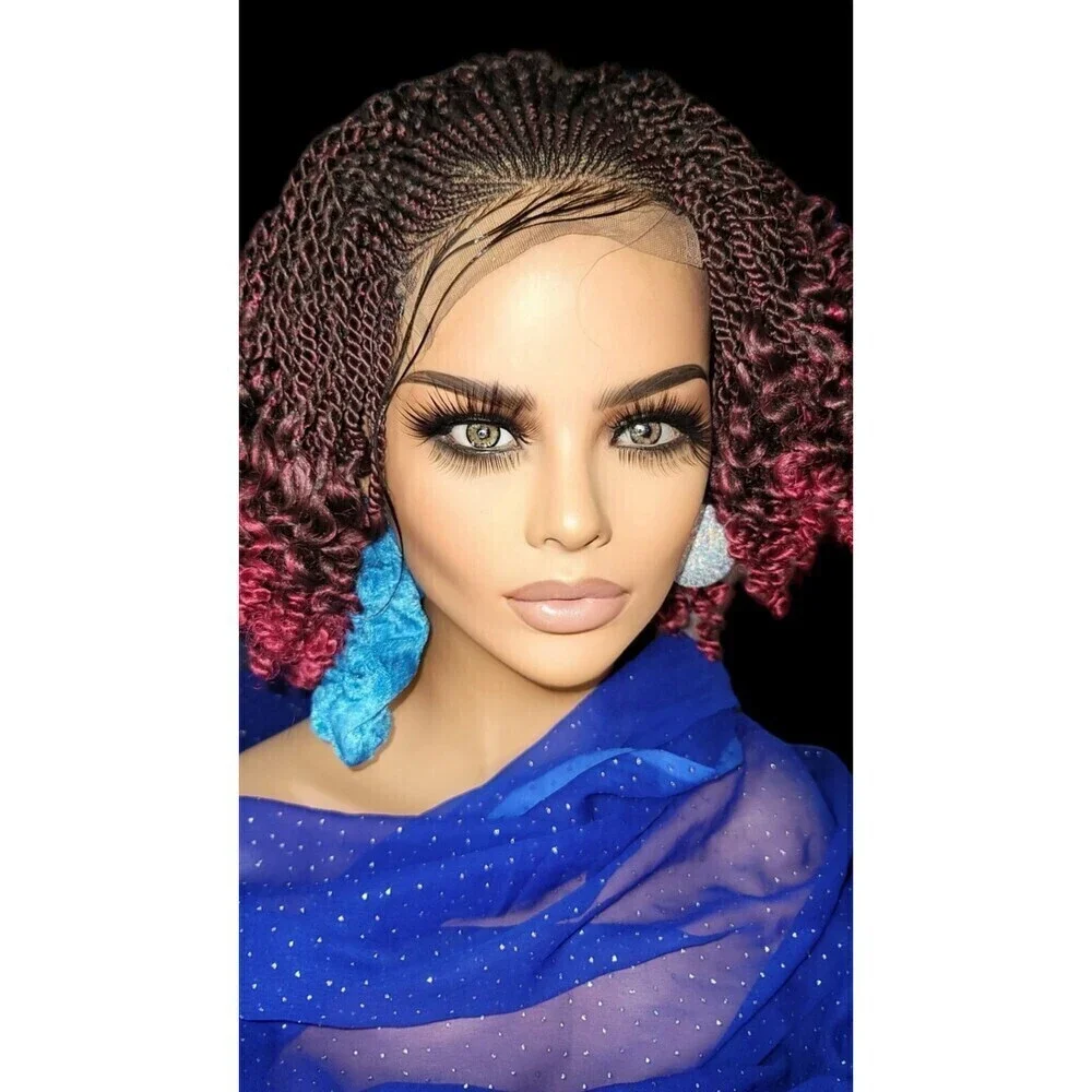 Braided Wig Handmade Micro Millions Braids, Short Kinky Twists, NWT, Ombre